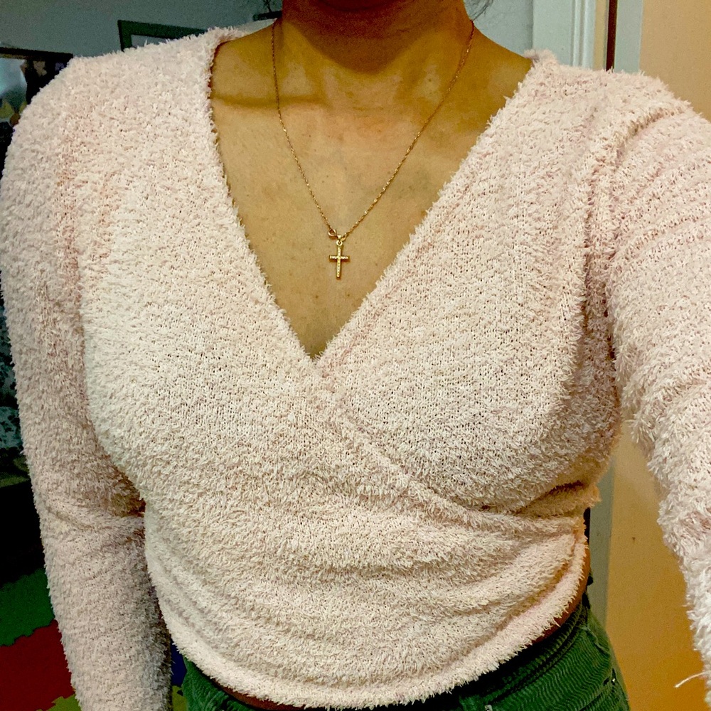 H&M faux wrap around, cropped long sleeves top, size large